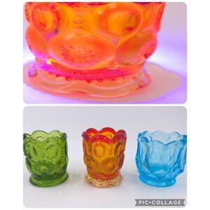 GLOWS 3 LE Smith Amberina Moon Stars Toothpick Holder LOT Glass 1 Amberina Glows
